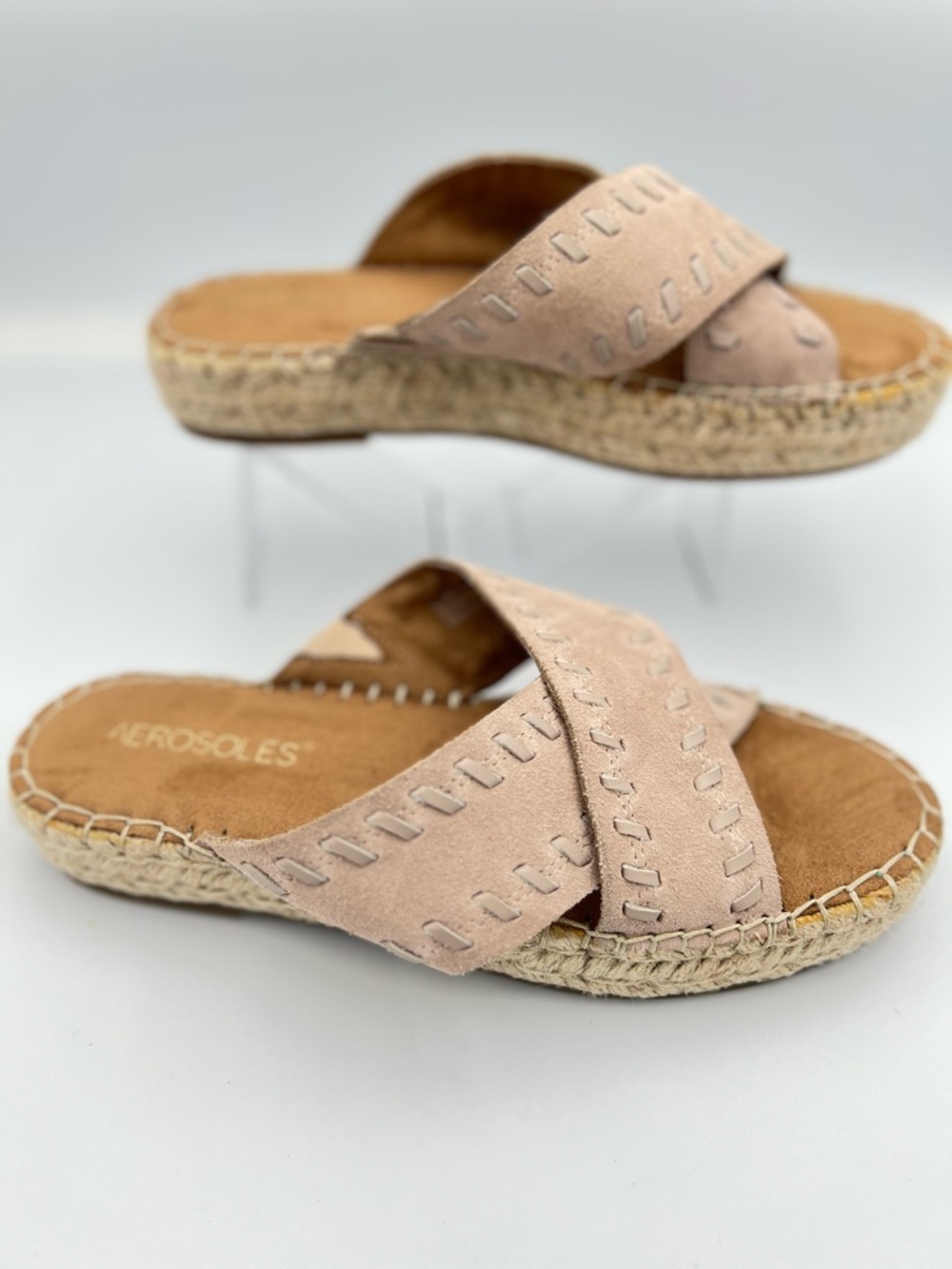 AEROSOLES Rose Gold Suede Crisscross Espadrille Slide